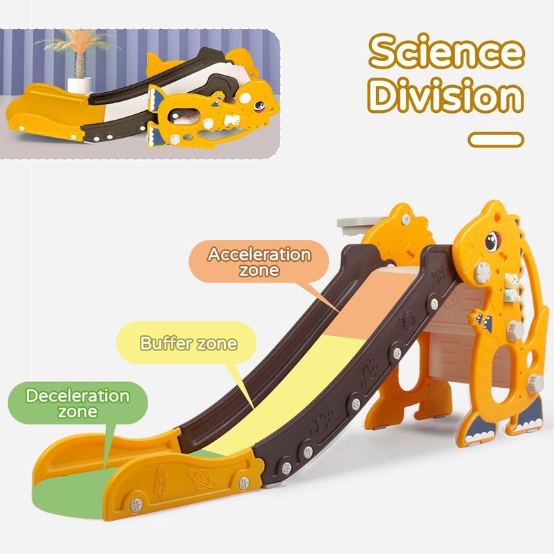 Sephyroth Kids Slide for Toddler - 4 in 1 Indoor Plastic Freestanding Slide for Toddler Outdoor Playground Climber Slide Playset with Basketball Hoop & Ring Game (Dinosaur Yellow) - Image 5